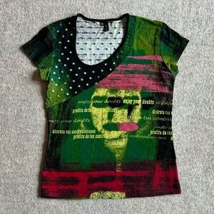 Rare paramita Y2k asymetrical graphic short sleeve top